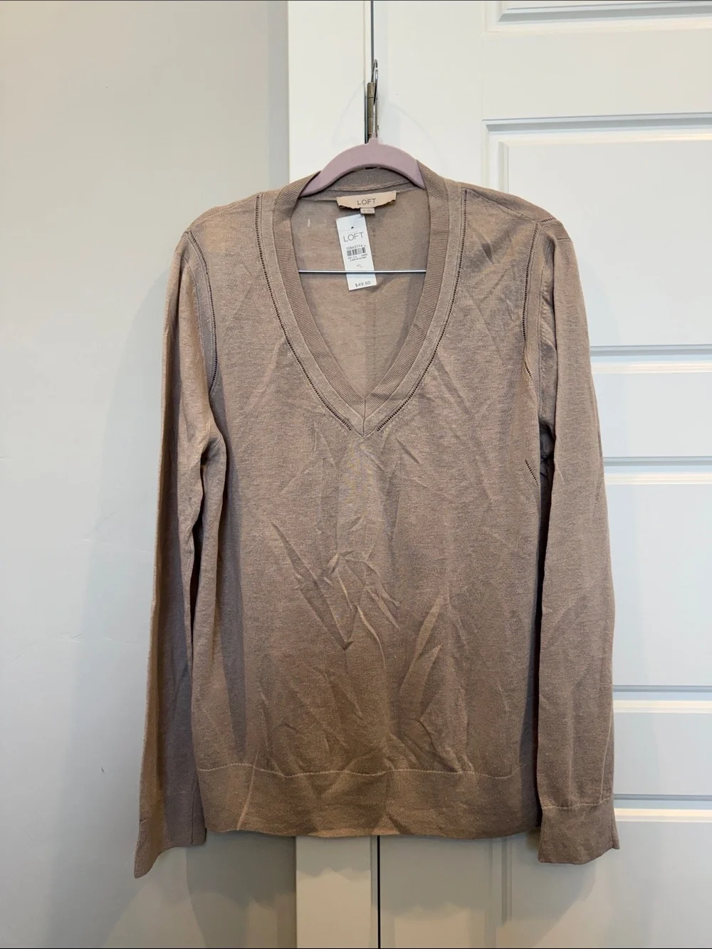 LOFT V-Neck Long Sleeve Sweater in Taupe